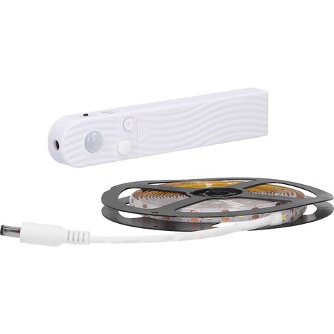 Bandeau lumineux radar avec détecteur de mouvement, 5V, 3 mètres, 180 LED, étanche, pour un éclairage d'ambiance blanc chaud. (1/5)