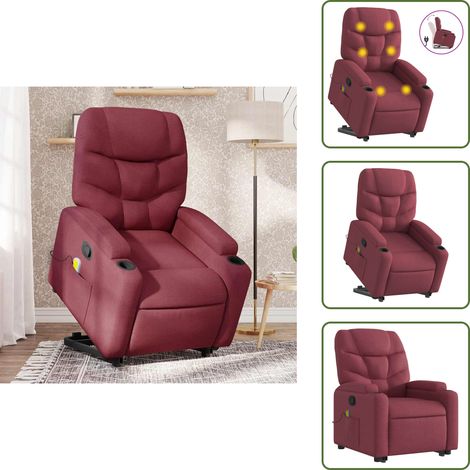 vidaXL Sillón reclinable de masaje elevable tela rojo tinto (1/5)
