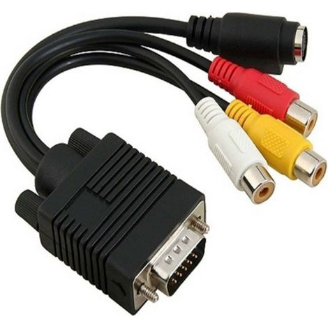 Convertisseur VGA vers RCA et S-Video - Entrée VGA Sub-D 15 broches - Sortie Composite Vidéo (RCA) + S-Vidéo - Compatible TV CRT - 1 Pièce (1/5)