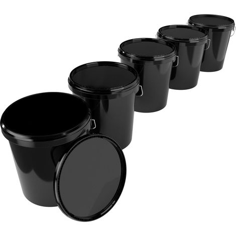 5 Seau avec couvercle 16 L Seau de réserve alimentaire noir (PP) 5 pièces