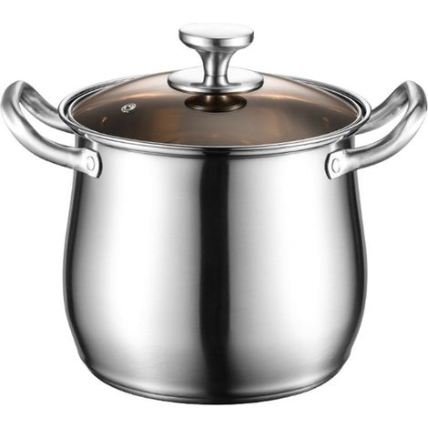 Marmite À Soupe - Acier Inoxydable 304 - Couvercle En Verre Trempé - Fond Épais 5 Mm - Pour 3 À 4 Personnes - 1 Pièce (1/5)