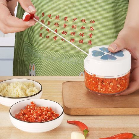 Hachoir à légumes manuel ménager à tirer pour ail et gingembre, ustensile de cuisine bleu (1/5)