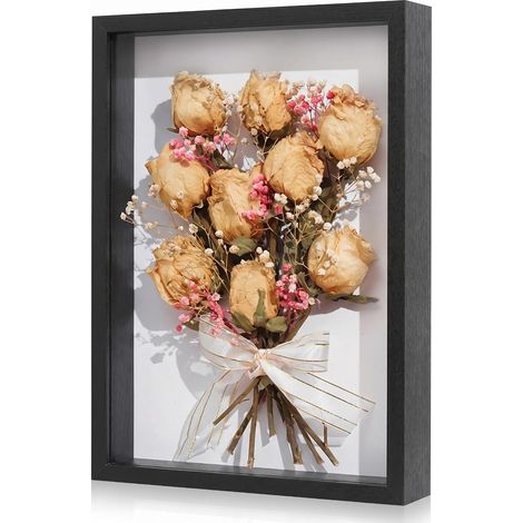 Cadre Photo 3D à Remplir, Cadre Photo A4 en Bois avec Plaque Acrylique Transparente, pour Photos, Médailles, Fleurs Séchées, pour Mur et Table, 21 x 29,7 cm (Noir, profondeur 3cm) (1/5)