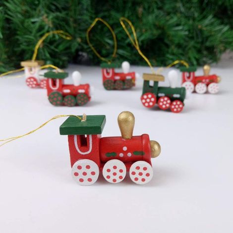 Ornement De Sapin De Noël - Train En Bois Avec Personnage Père Noël - Décoration Festive Pour Fenêtre Et Intérieur - Lot De 6 (1/5)