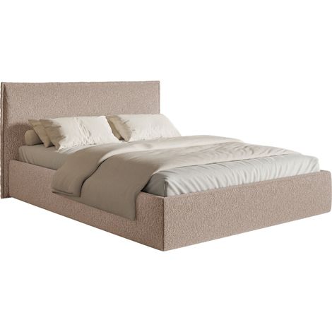 Selsey Softie Slim – Polsterbett 140×200 mit Bettkasten und Lattenrost, Chenille, dunkelbeige