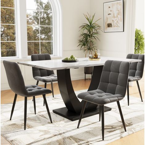 Set tavolo e 4 sedie, tavolo da pranzo 140 x 80 x 75,5 cm, MDF, nero e grigio DESVIAE (1/5)