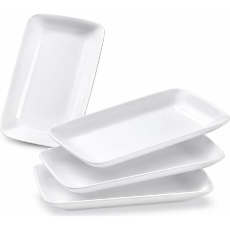 Lot de 4 Assiette Rectangulaire Blanche Plat de Service Rectangulaire Porcelaine 24x15x3 cm Assiettes Dessert Rectangulaires pour Table Dîner, Bifteck, Apéritif, Sushi, Gâteau (1/5)