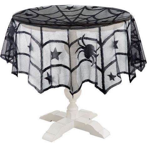 Halloween-Tischdecke – Spinnennetz und Spitze – Schwarz – 102 cm – Schwarzes Horror-Accessoire – Tischdecke