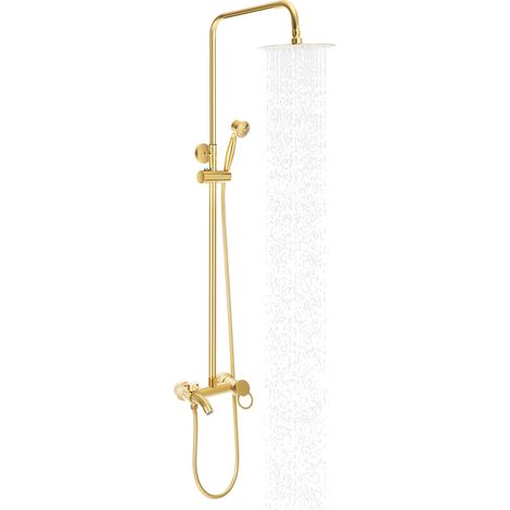 Colonne de douche dorée – Système de douche complet avec robinet, pomme de pluie 20 cm et douchette à main – Hauteur réglable 75-111 cm – 3 Modes de débit d’eau – Installation murale facile (1/5)