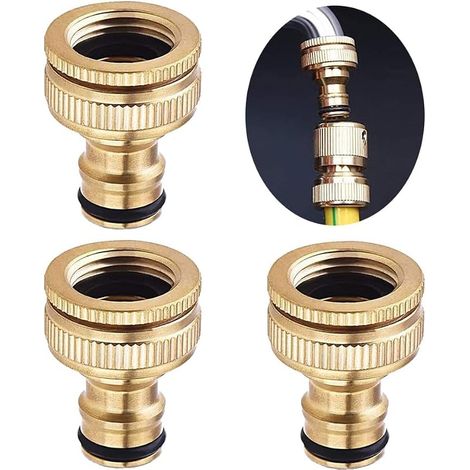 Lot de 3 raccords de robinet en laiton 3/4" pour tuyau d'arrosage avec bande d'étanchéité à rouleau 1/2" 3/4" (1/4)