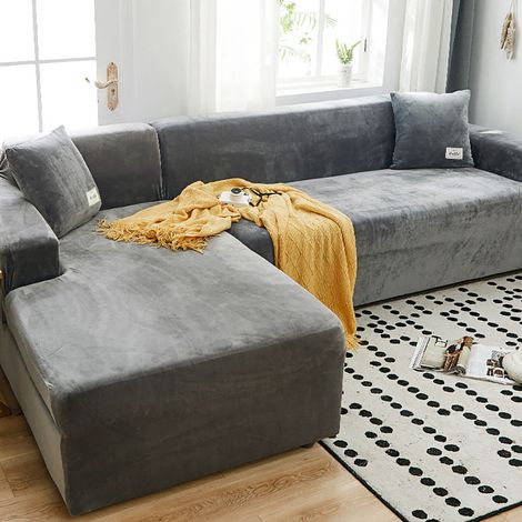Housse de canapé d'angle extensible en peluche, housse universelle pour canapé 1/2/3/4 places - 2 places, gris foncé (nécessite deux housses pour un canapé d'angle en L)
