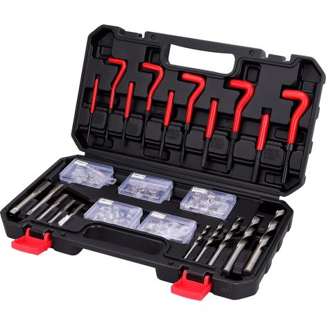 Kit d'outils de réparation de filetage métrique : 131 pièces Kit de réparation de filetage Kit de réparation hélicoïdale métrique M5 M6 M8 M10 M12 Tarière en acier inoxydable (1/5)