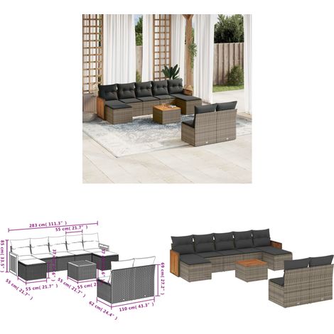 10-tlg. Garten-Sofagarnitur mit Kissen Grau Poly Rattan - Gartenmöbel - Gartensorte - Lounge Set - Rattan Möbel - Outdoor Furniture - Home & Living (1/3)