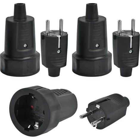3 Fiches Mâle IP44 et 3 Prise Femelle, Fiche Électrique 2 Broches 250V 16A Fiche IP44 Fiche Électrique avec Caoutchouc Prise Electrique Étanche Fiche Mâle et Femelle pour Extérieur, pour Câble (1/4)