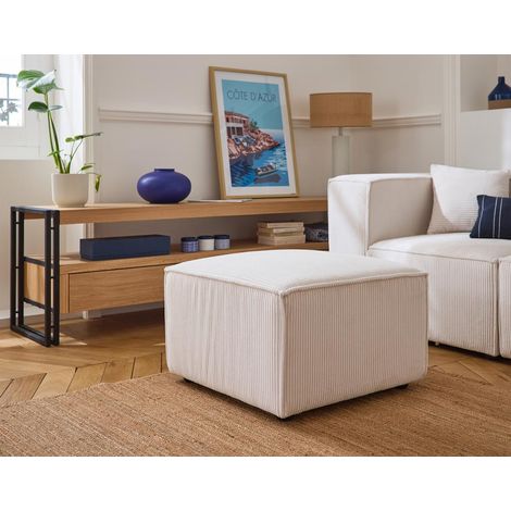 Lisa Design – Pouf d'appoint en velours côtelé beige – Assise mousse polyuréthane 30kg/m3 – Style contemporain – Dimensions 60x60x40cm