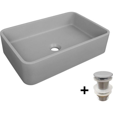 Aufsatzwaschbecken aus glattem Beton 50x32,5cm + ALAN-Ablaufgarnitur