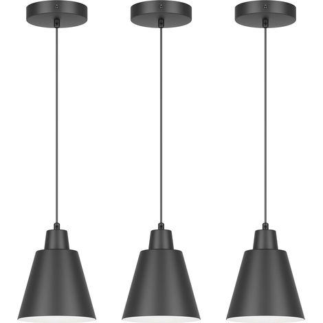 3Pcs Suspension Luminaire E27, Lampe Suspension LED Design moderne, Réglable en hauteur, Lampe Suspendue Minimaliste pour Table à Manger Salon Cuisine, Max 60W, Ampoule non Incluse, Noir (1/5)