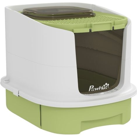 Top Entry Cat Litter Box with Lid,Scoop,and Deodorizing Bags-Green Color for Odor Control and Easy Cleaning.