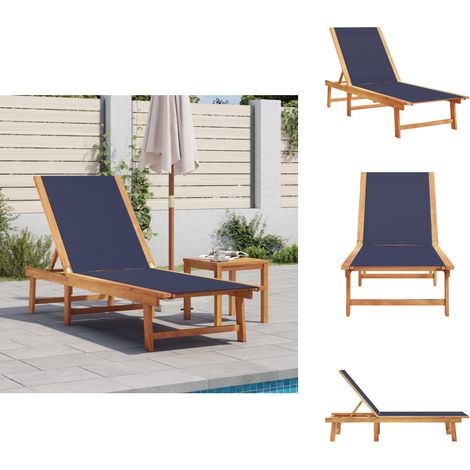 Chaise longue bleu bois d'acacia solide et textilène - Chaises Longues - Lit De Soleil - Mobilier De Jardin - Chaises De Jardin - Bain De Soleil (1/5)