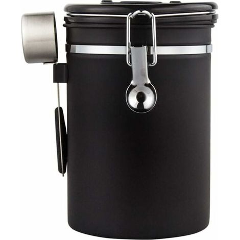 Boîte à café, Boîte à café avec cuillère en acier inoxydable, Boîte à grains de café de 1,5 litre, poudre, thé, noix, réservoir de stockage de poudre de cacao (noir)-Fei Yu (1/4)
