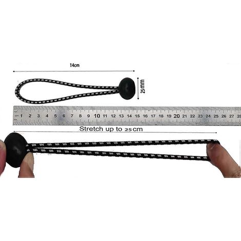 25 tendeurs élastiques professionnels en caoutchouc avec boule (noir, 140 mm) pour tentes, bâches, affiches. Tendeur de bâche, sangle élastique, support de bâche, caoutchouc pour bâche. (1/2)