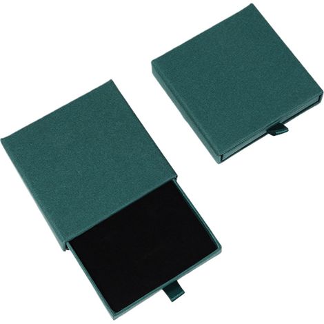 Boîte à bijoux de 10 x 10 x 2 cm avec un présentoir en papier, idéale pour ranger colliers, boucles d'oreilles, bagues et autres bijoux. Verte. (1/5)
