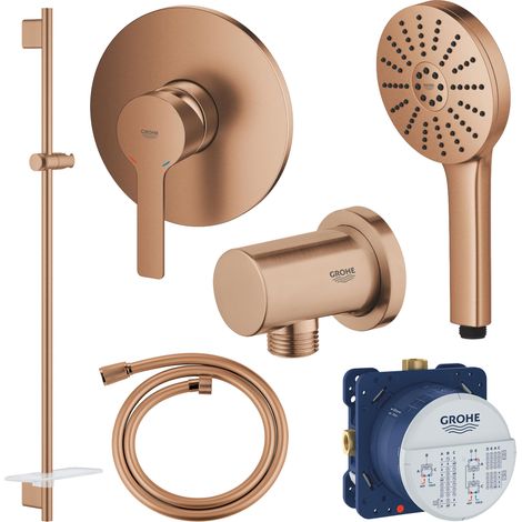 GROHE Pack douche encastré mitigeur + douchette 3 jets + barre de douche + flexible + coude, Warm Sunset brossé (1/5)