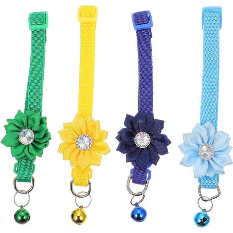 Collar ajustable para mascotas con flores, ideal para gatos y perros, con cascabel (juego de 4 piezas). (1/5)