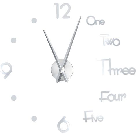 Horloge murale adhésive sans cadre, autocollant de Surface de miroir DIY pour la décoration de la maison, du bureau et de la salle, grand argent (1/5)