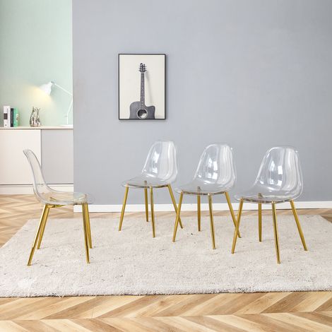 REDOM Set di 4 sedie da pranzo, seduta trasparente, gambe in metallo dorato, stabili e facili da pulire (1/5)