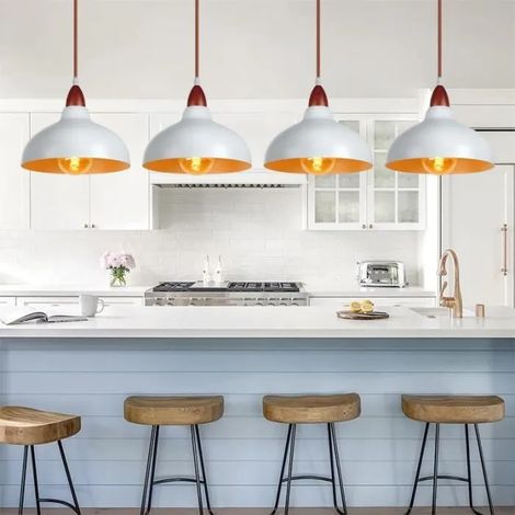 kawoo Lot de 4 Lustre Luminaire Industriel Retro Blanc Lampe Suspension Vintage Designe Edison pour Salon Chambre (1/4)