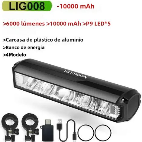 Éclairage de guidon (10 000 mAh) - 6 000 lumens - Rechargeable par USB - Étanche - VTT et vélo de route (1/5)