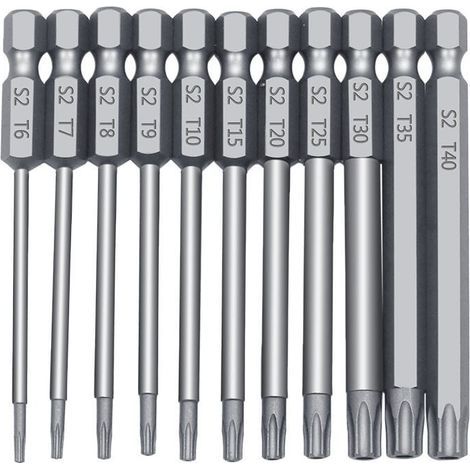 Juego de cabezas huecas, mango hexagonal, cabeza de destornillador Torx con orificio central, juego de cabezas de destornillador de seis puntas, material S2 - 1 pieza - juego de 11 piezas de cabezas h (1/4)
