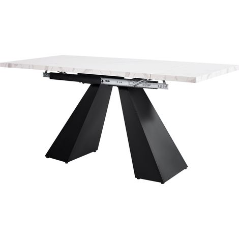 Table extensible de salle à manger blanche en MDF avec pieds en acier carbone, 99-159×74×77 cm (1/5)
