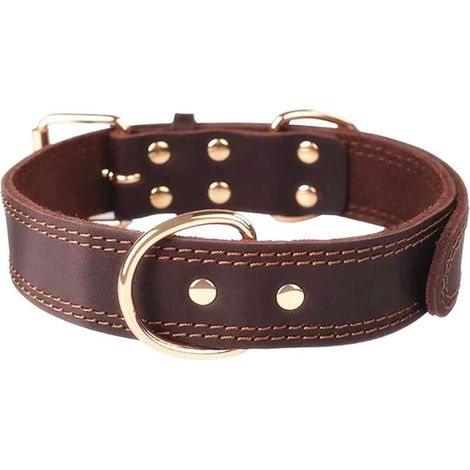 Collier pour Chien en Cuir véritable/Colliers réglables en Cuir véritable Durable pour Petit X-Petit Chien Moyen Grand x-Grand (XL: Width 1.4",Neck 20-27"(46-64cm), Marron/Non personnalisé) (1/5)