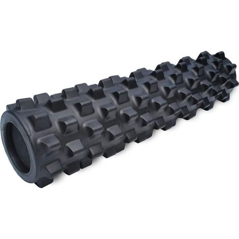 Rouleau de massage relaxant musculaire extensible de 45 cm, axe en mousse pour fitness et fitness - Colonne de yoga robuste en EVA à dents de loup - 45 cm, noir résistant