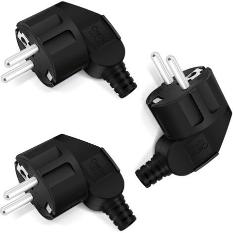 A noir Prise prise coudée 3 pièces, prise de contact de protection avec manchon anti-pliage, prise 250V (16A), prise d'alimentation prise coudée extérieur étanche (1/5)