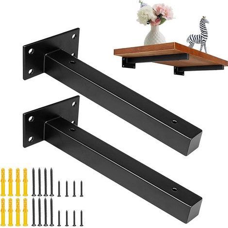 TAISHENGDA-Supports Equerre Etagere 10 cm, 2 Pièces Equerre Industrielle Etagere Murale Fixation Invisible Supports Vintage Equerre Murale Equerre Metallique Bricolage Noir avec Vis (1/5)