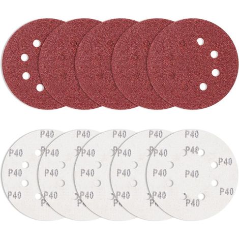 10 pièces Papier de Verre 125 mm Grain 40, disques abrasifs Ronds Ponceuse Excentrique Feuilles abrasives 8 Trous pour ébavurer et poncer Les Points de Soudure (1/5)