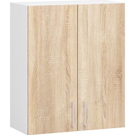 Akord – Armoire murale de cuisine 2 portes – Façade chêne sonoma – Dimensions 60x30,5x72 cm – Panneau stratifié – 2 étagères