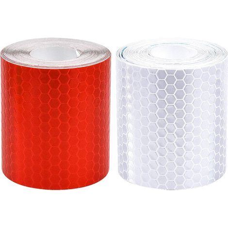 2 pièces Ruban Réfléchissant 5cmx3m, bande réfléchissante autocollante Imperméables Ruban d'Avertissement Auto-adhésif pour Vélos, Extérieur, Voitures (blanc et rouge) (1/5)