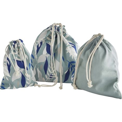 Lot 3 pochons June en tissu vert sauge (1/5)