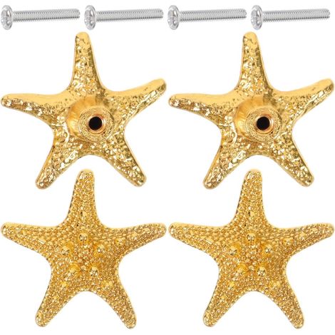 Poignées de meubles vintage Healeved (lot 4), porte cuisine en forme d'étoile mer dorée, fixation