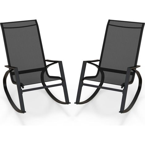 2 Pieces Patio Rocking Chairs Outdoor Sling Fabric Rockers w/ Backrest (1/5)