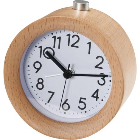 Batteriebetriebener Morgenwecker, Holzwecker mit Schlummerfunktion, nicht tickender Reise-Analogwecker, Zeigerwecker mit Nachtlicht