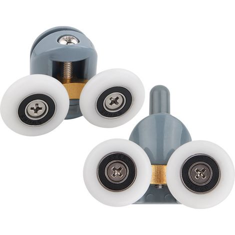 Die Duschkabine ist mit seitlichen Rollen ausgestattet, die sich auf und ab bewegen doppeltes, aufgehängtes Rollensystem (silber, obere und untere Rollen 23 mm Durchmesser).