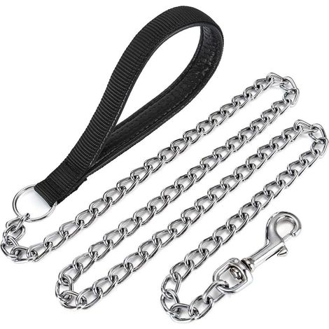 Laisse pour chien en métal avec poignée rembourrée, résistante et anti-mastication (1/5)