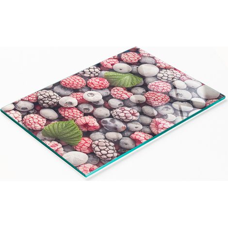 Tagliere decorativo in vetro temperato con motivo frutti di bosco ghiacciati, 80x52 cm (1/5)