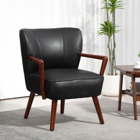 Poltrona d'accento, seduta ampia, effetto pelle, struttura in legno, portata massima 120 kg, dimensioni 67x77x80 cm, colore nero.