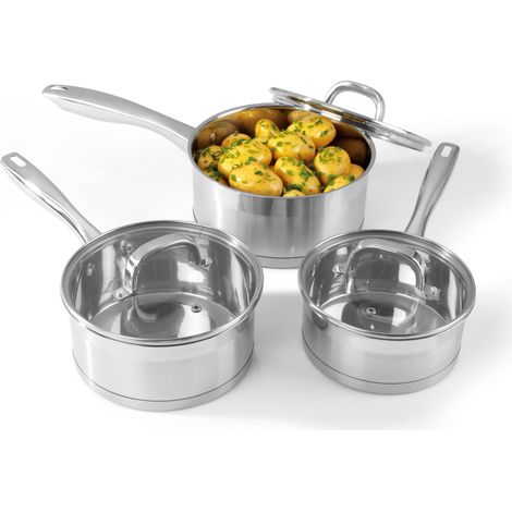 Casseroles avec Couvercles en Verre Trempé, Lot de 3, 16/18/20cm, Acier Inoxydable, Design Timeless, Compatible avec Plaques à Induction et Lave-Vaisselles (1/5)
